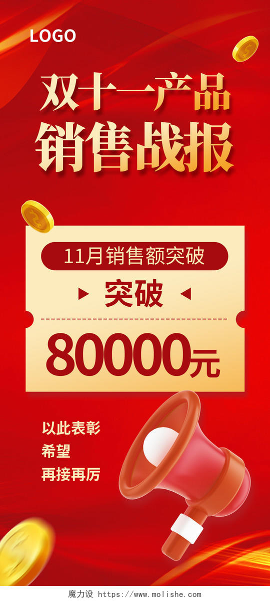 红色喜庆双十一产品销售战报双十一手机宣传海报
